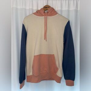 Amnesia color block hoodie women’s M medium sweatshirt beige blue pink hood